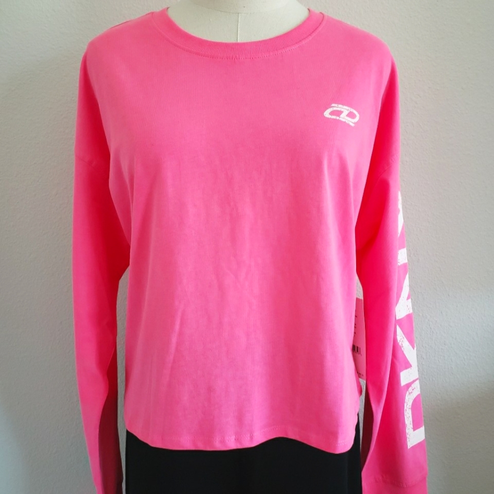 DKNY Sport Long Sleeve Laser Pink Cotton T-Shirt--L